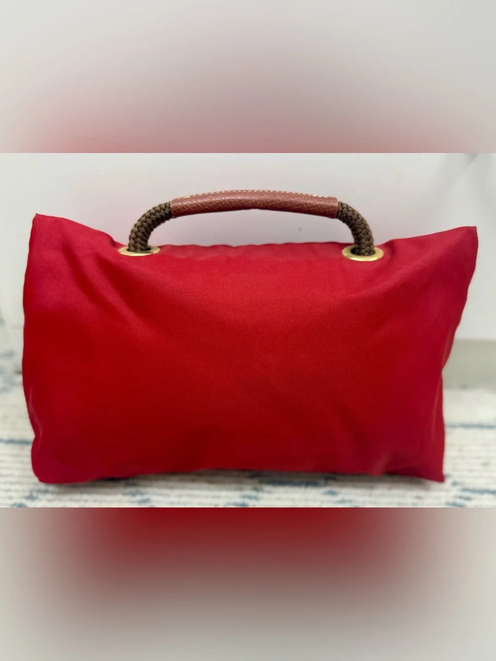LONGCHAMP Vintage Y2K Collectors Made N France Le Pliage Nylon Red & Leather Bag - Picture 2 of 16